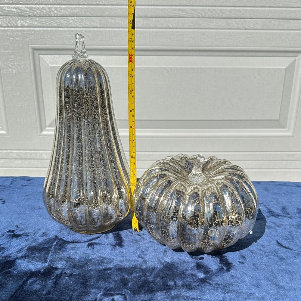 Harvest Silver Glass Pumpkins Holiday Decor Set of 2